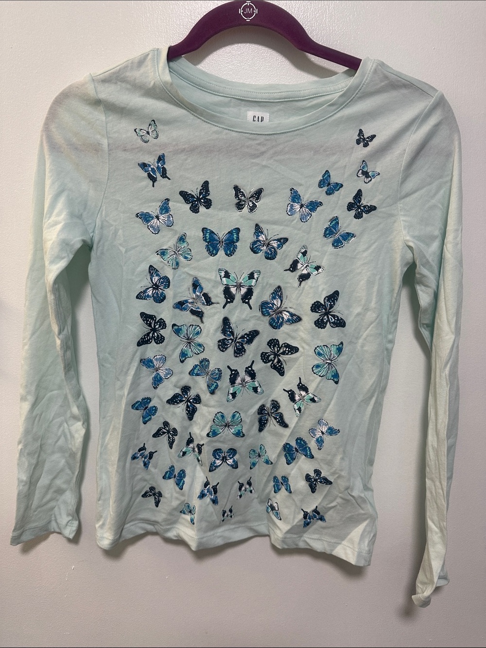 GAP Kids Girls' Light Blue Butterfly Long-Sleeve Tee size XL